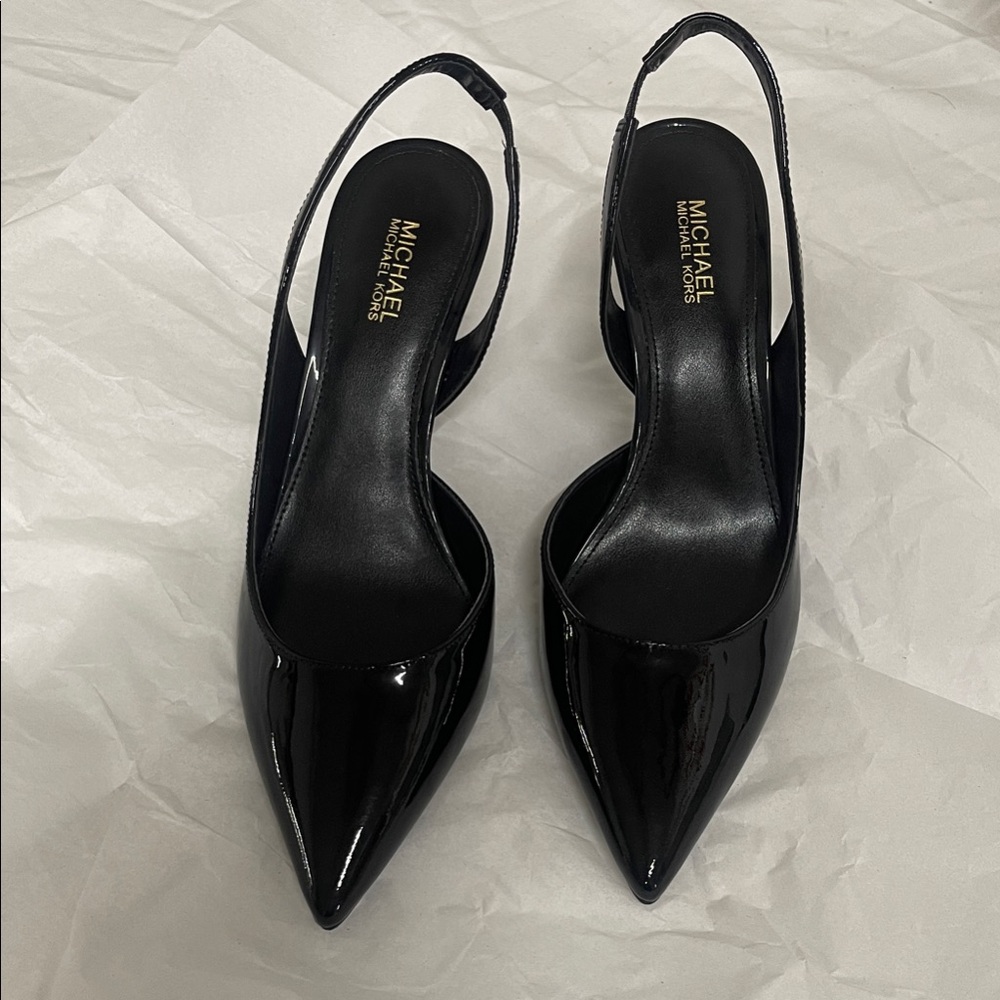 Michael Kors Glossy Black Slingback Heels 3” .size 6 .New without box.R14 - Picture 2 of 7